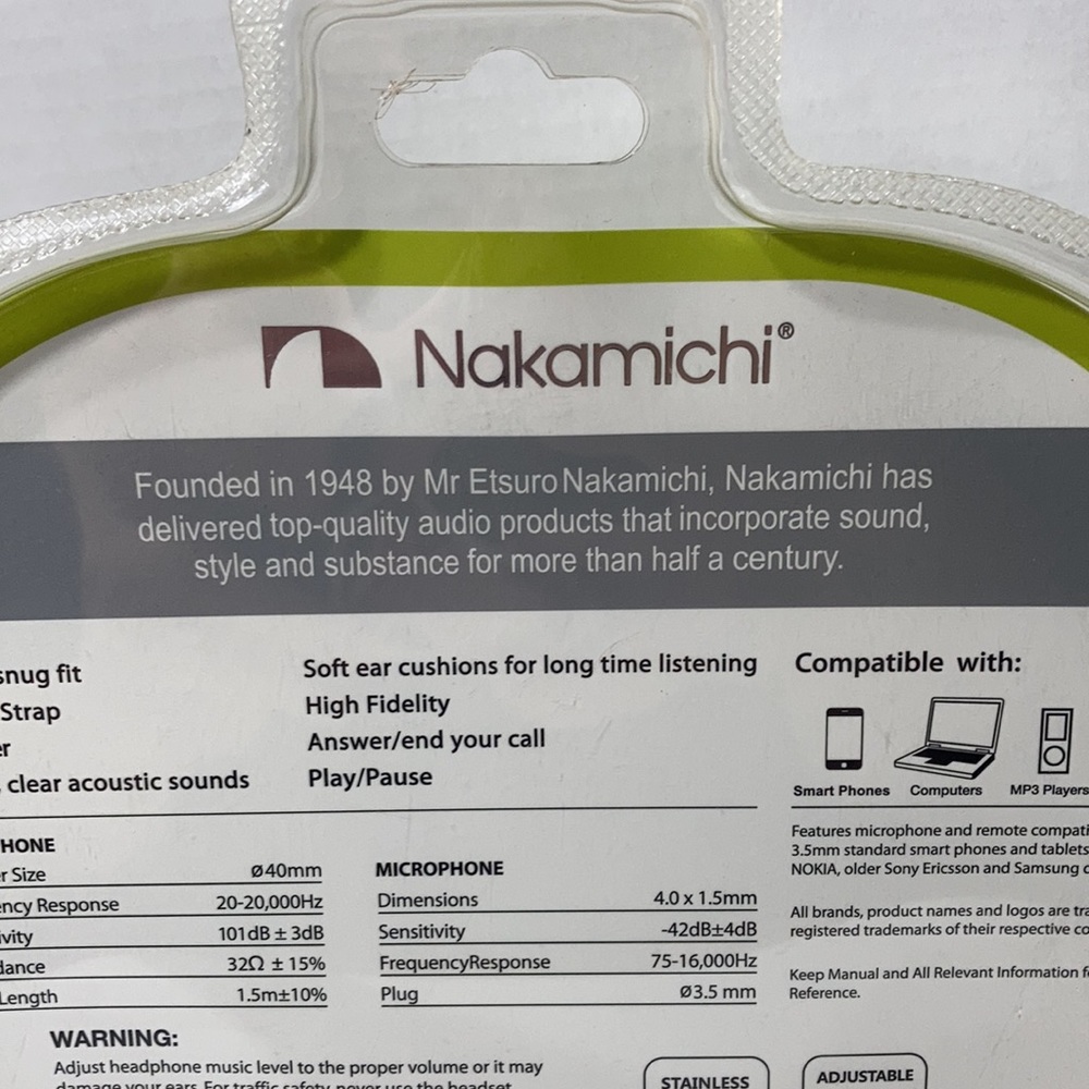 Nakamichi Amplified Stereo Headphones Wired Mic Remote Green Adjustable NWT - Picture 12 of 16
